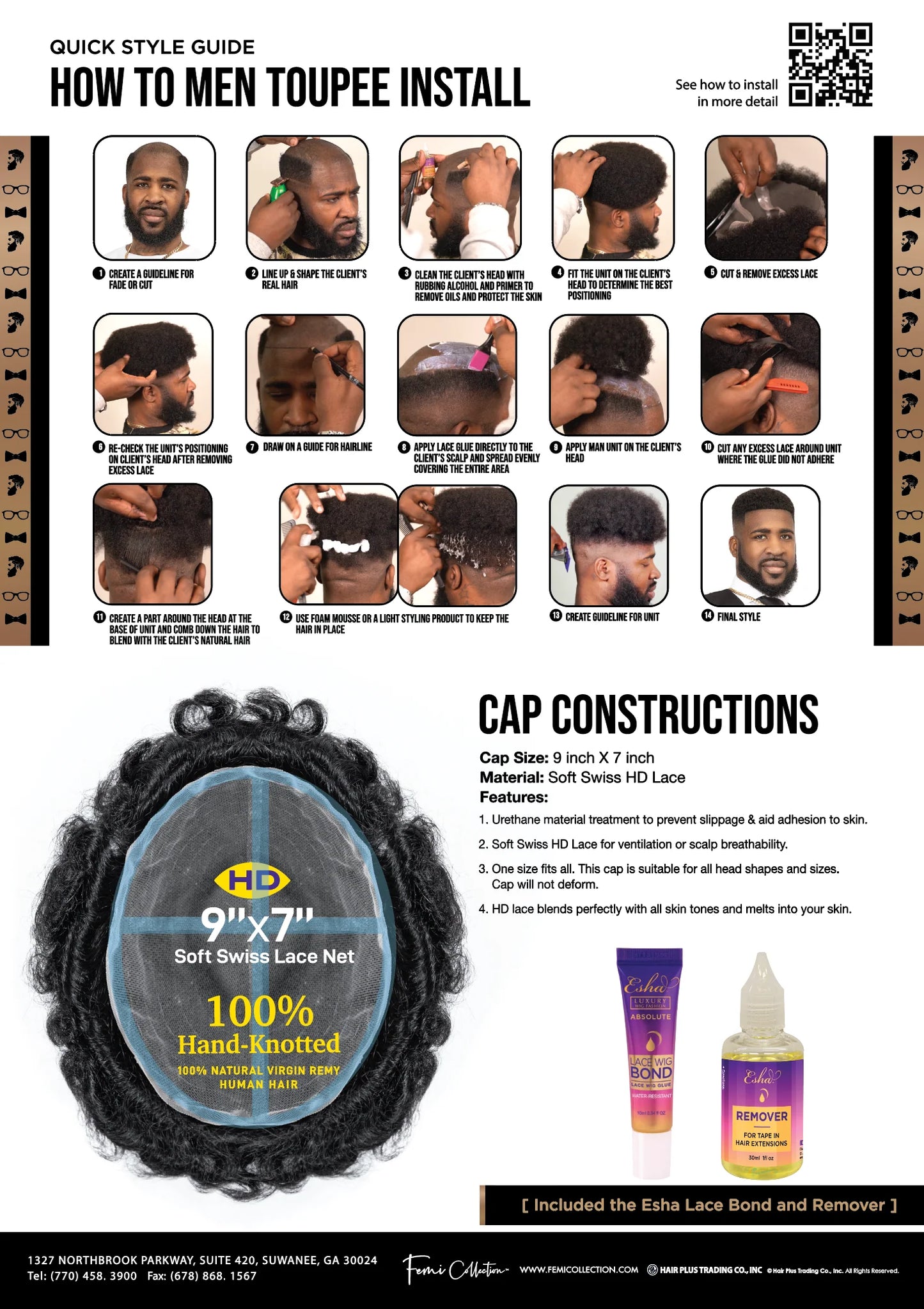 EDGE 100% Human Wave Lace Unit For Man #Natural Black